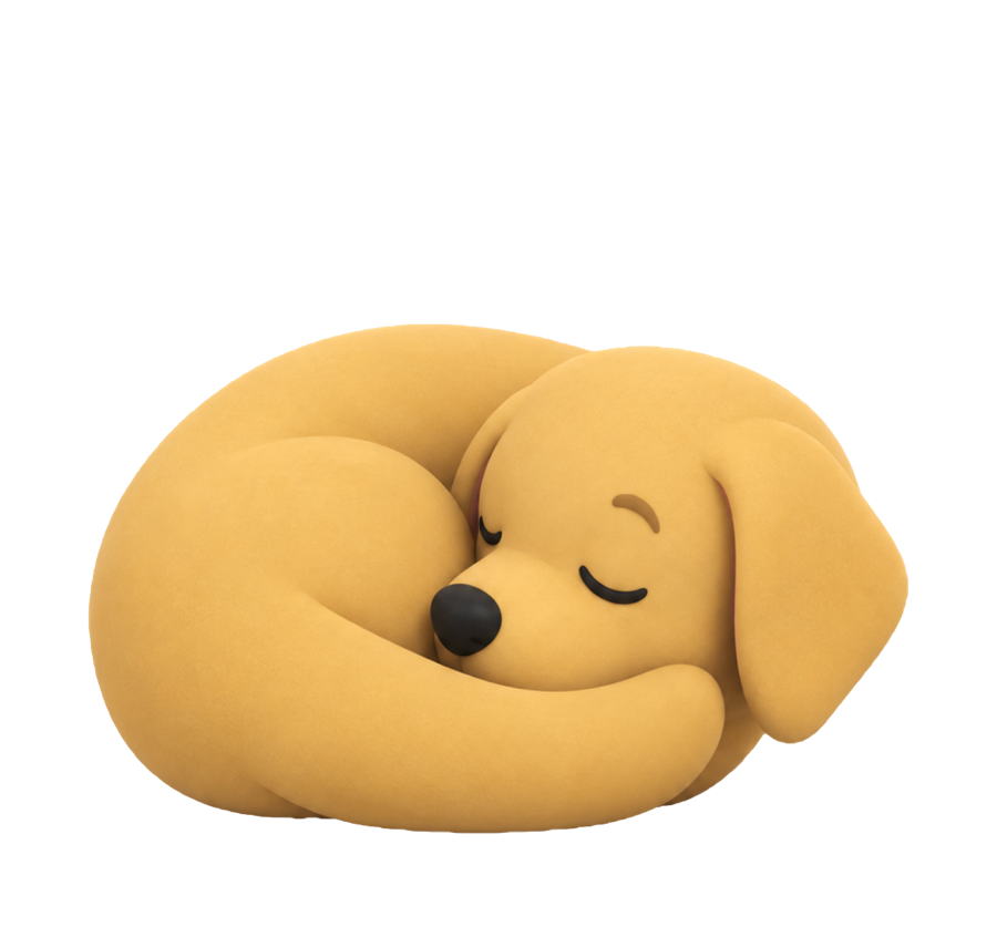 Mochi curled up in a ball, asleep